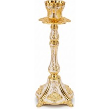 Rasha Collection Altın Renk Işlemeli Ayaklı Şamdan 28 cm
