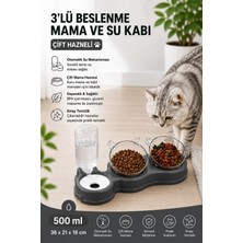 Renas Store Glipet Çift Hazneli- 3' Lü Beslenme Mama ve Su Kabı Gri 500 ml 36*21*16 cm