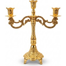 Rasha Collection 3 Kollu Gold Metal Şamdan