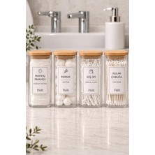 Fhilli Lora - 4'lü Kare Bambu Kapaklı Dekoratif Banyo Düzenleyici Plastik Organizer Set