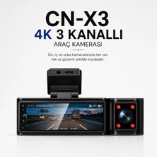 Cenova Cn-X3 4K Araç Kamerası | 3 Kanallı Kayıt | Ön-Iç-Arka Kamera | 512 GB Destekli Dashcam
