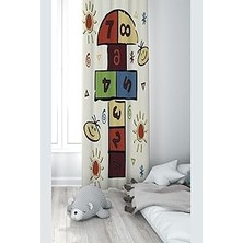 Renas Store Pelangi Krem Seksek Desenli Dijital Baskı Yıkanabilir Bebek Çocuk Odası Fon Perdesi, Bej-Renkli 140 x 270