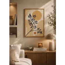 Rdekor Ahşap Çerçeveli Modern Bohem Yaprak Duvar Tablosu - Bej Siyah Dekoratif Tablo R0001