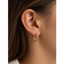 Fynbos Gold Oval Halka Küpe 18X13 mm Paslanmaz Çelik Şık Minimal Günlük Kullanım Kadın Küpe Çifti