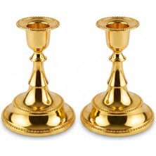 Rasha Collection 2'li Gold Metal Şamdan Seti Boncuk Detaylı Tasarım