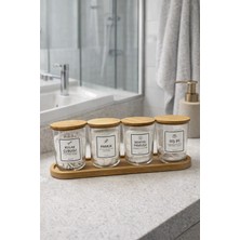 Fhilli Marlin - 4'lü Bambu Kapaklı Standlı Banyo Cam Kavanoz Seti Dekoratif Banyo Düzenleyici 315 cc