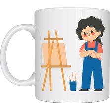 Ressam Tasarımlı Porselen Kupa Model 163 – Sanatçı Temalı Kahve Kupası – Ressam Hediyesi – Sanat Severlere Özel Beyaz Kupa