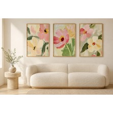 Rdekor Ahşap Çerçeveli Pastel Pembe Çiçekler Duvar Tablosu - R0009