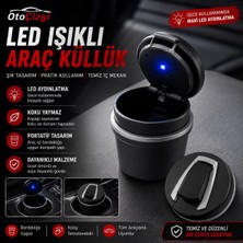 OtoÇizgi Bmw Tip LED Işıklı Araç Küllüğü – Mavi LED Aydınlatmalı, Kapaklı, Bardaklığa Uyumlu Oto Küllük