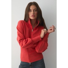 Ethiquet Vıvaldı Kadın Organik Pamuklu Beli Korseli Fermuarlı Kırmızı Sweatshirt