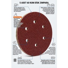 150 mm Cırtlı Disk Zımpara 60 Kum 6 Delikli 5 Adet - Kaba Aşındırma ve Oto Kaporta Zımparası