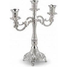Rasha Collection 3 Kollu Işlemeli Gümüş Şamdan