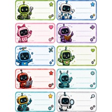 ProBest Design Robot Çocuk Isim Etiketi – Defter, Kitap, Çanta Için Renkli Kuşe Sticker