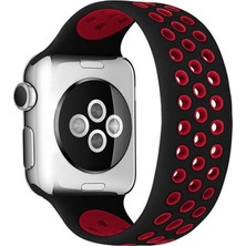 Royaleks Apple Watch 38MM Ayarlı Delikli Silikon Kordon - Siyah-Kırmızı