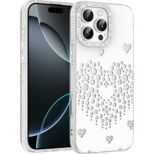 Ceponya iPhone 16 Pro Max Kılıf Damla Taşlı Kalp Desenli Rivas Sert Pc Kapak