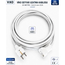 Viko Seyyar Uzatma Kablosu 25 Metre 3x2.5 mm Cca Kablo | Orijinal Viko Erkek Dişi Fiş | Klemensli Terminalli | Topraklı | Tse Ce Belgeli