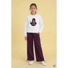 Cansın Mini Bordo Kız Çocuk Hoodie Detaylı Sweatshirt Geniş Paça Eşofman Takımı 24781