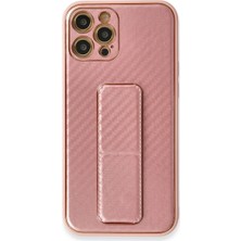 iPhone 12 Pro Kılıf Coco Karbon Standlı Kapak - Pembe