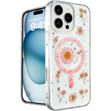 iPhone 16 Pro Max Kılıf Daisy Simli Magsafe Kapak - Pembe