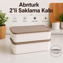 Abnturk 2'li Kapaklı Çizgili Asel Saklama Kabı Seti-Sızdırmaz Vakumlu Erzak ve Gıda Saklama Kabı Krem