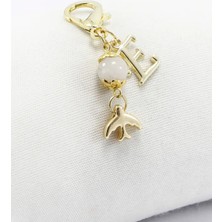 Biuti Metal E Harfi Minik Kırlangıç Doğal Taş Ay Taşı Klipsli Cüzdan Süsü Charm Gold Renkli Çanta, Fermuar Süsü