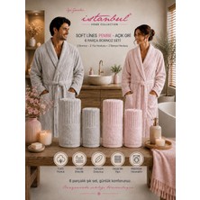 İyi Geceler İstanbul Iyi Geceler Istanbul Soft Linen Aile Bornoz Seti Pembe-Açık Gri
