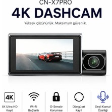 Cenova CN-X7PRO 4K Ön Kamera, 3 Kameralı Eş Zamanlı Kayıt, Sesli Komut Algılama (ingilizce), GPS, WI-FI, 3.0 inç IPS Ekran ve ADAS