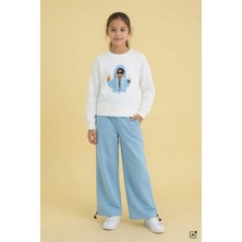 Cansın Mini Mavi Kız Çocuk Hoodie Detaylı Sweatshirt Geniş Paça Eşofman Takımı 24780