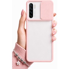 Noktaks Oppo Reno 3 Uyumlu Kılıf Sürgülü Kamera Korumalı Mat Lensi Telefon Kılıfı - Pembe Açık