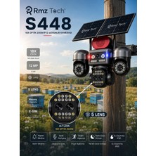 RMZTECH Avenir S448 12MP 4g Solar Ptz Güvenlik Kamerası 18X Optik Zoom 5 Lens E-Sım