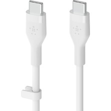 Renas Store Belkin MacBook Pro, iPad Pro, Galaxy S21, Ultra, Plus ve Diğer Aygıtlar Için Güç Dağıtımı Pd ile Hızlı Şarj Için Boostcharge Flex Silikon Usb-C - Usb-C Kablosu 1 M Usb-If Sertifikalı - Beyaz