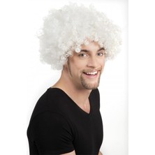 Renas Store SMR-D019 Beyaz Renk Kıvırcık Afro Bonus Peruk