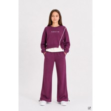Cansın Mini Bordo Kız Çocuk Garnili Sweatshirt Lastikli Paça Eşofmanlı 2li Alt Üst Takım 24768