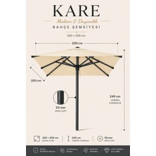 Düvenci Toptan Alubrella Kare Krem 200X200 Cm, 8 Telli Güneş Şemsiyesi