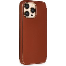 iPhone 13 Pro Kılıf Dolpin Kapaklı - Kahverengi