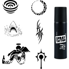 Renas Store Efkar ve Şerit Spray Tattoo Geçici Dövme Seti Dark Siyah Sprey