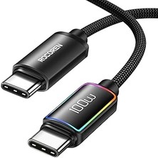 Renas Store Rocoren 100W Type-C To Type-C Rgb Aydınlatmalı Örgülü Şarj ve Data Kablosu 1 Metre
