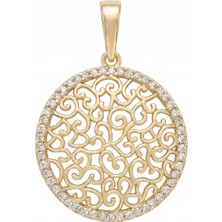 Zeino Otantik Desenli Zirkon Taşlı Kolye Ucu  - 14K Altın Kaplama - 20 x 28 mm