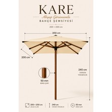 Düvenci Toptan Alubrella Kare Ahşap Iskelet Krem Kumaş 200X200 Cm, 8 Telli Güneş Şemsiyesi