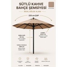 Düvenci Toptan Alubrella Sütlü Kahve 225 cm Çap, 8 Telli Güneş Şemsiyesi