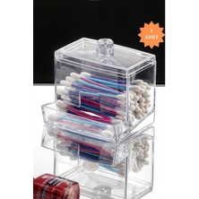 Renas Store Vivart Özel Tasarım Kapaklı Kristal Pamuklu Çubuk Organizer Kulak Çubuğu Beyaz Tek Ebat