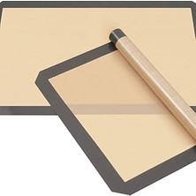 Renas Store Yenigeldi 2 Adet Gri Renk Silikon Kenar Ortası Cam Elyaf Yanmaz Yapışmaz Pişirme ve Hamur Açma Matı 40 * 30 Cm,gri