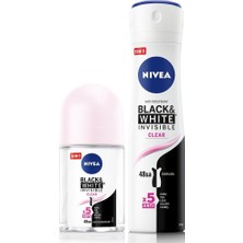 Renas Store Nıvea Kadın Sprey Deodorant Black&white Clear 150ML ve Mini Roll-On Black&white Clear