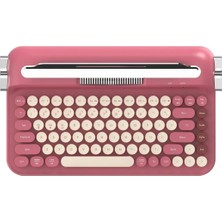 Renas Store Coverzone Kablosuz Bluetooth ve 2.4g Çift Modlu Retro Daktilo Tasarımlı Klavye – Yuvarlak Tuşlu, Tablet & Telefon Standlı, Ergonomik, Pille Çalışan, Sessiz ve Konforlu Ajazz AF84 (AF84 - Kırmızı)