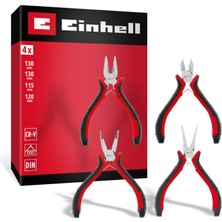 Einhell 4 Parça Hassas Pense Seti 49370532 | yan keski | kombine, uzun burunlu ve yuvarlak burunlu pense | nikel kaplı CrV çelik | yaprak yay | ergonomik tutamaklar