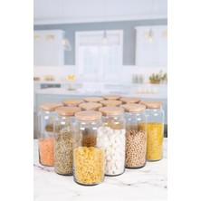 Empressco 12'li Vakum Kapaklı Cam Kavanoz Erzak Kabı 1400 ml 111 Adet Etiket Hediyelii