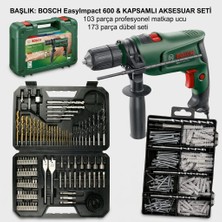 Bosch Easyımpact 600 Darbeli Matkap , Bosch 103 Parça Profesyonel Matkap Ucu ve Aksesuarları + Bosch 173 Parça Kapsamlı Aksesuar Seti