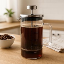 Renas Store Deconox Borosilikat Cam French Press 350ML - Paslanmaz Çelik Filtreli Ölçekli Kahve ve Bitki Çayı Demliği - Isıya Dayanıklı Kişisel Kupa - Metal Kapaklı