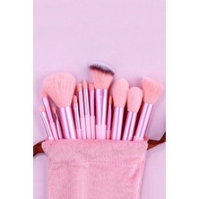 Renas Store 13'lü Pembe Kadife Keseli Profesyonel Makyaj Fırçası Seti