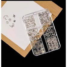 Renas Store Ay Yıldız ve Kelebek Dizayn 6 Grit Metal Tırnak Süsleme Charm Silver Nail Art Charm Taşları WN-531